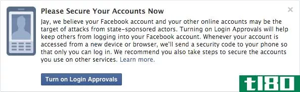 facebook表示，它将警告用户受到“**资助”的攻击