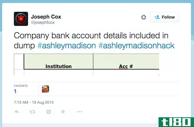 据报道，阿什利·麦迪逊（ashley madison）利用版权通知删除了记者的推特