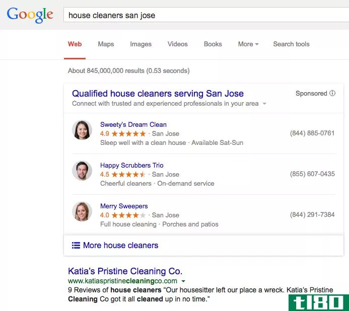 谷歌开始在搜索结果中为家庭服务做广告