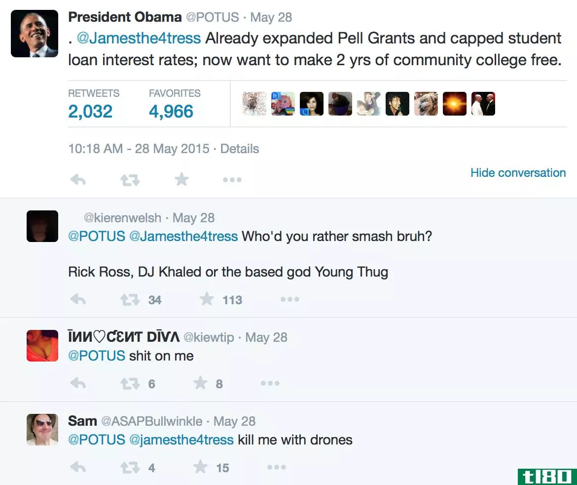 奥巴马总统推特的第一批回复
