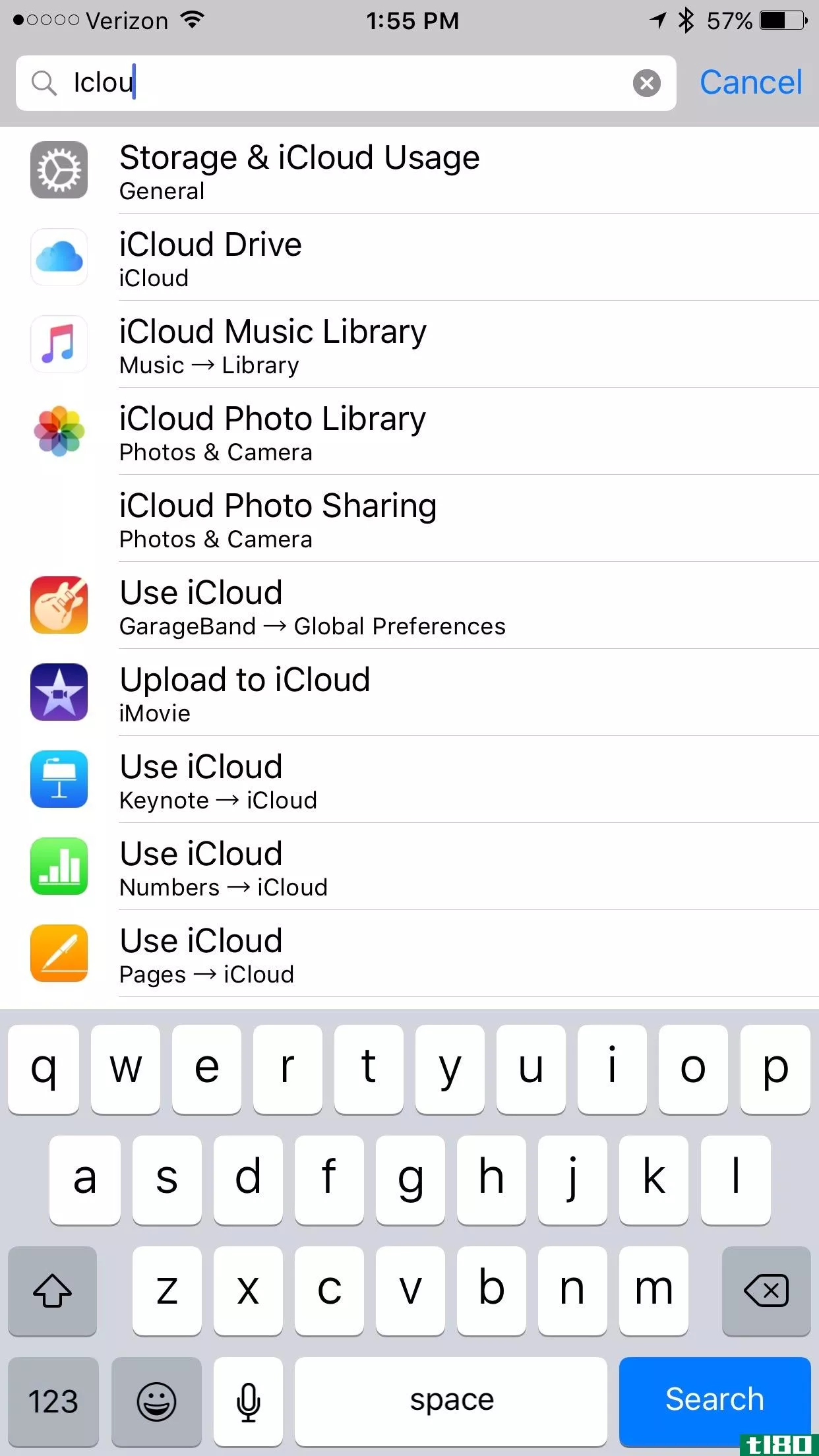 iOS 9 Search Settings