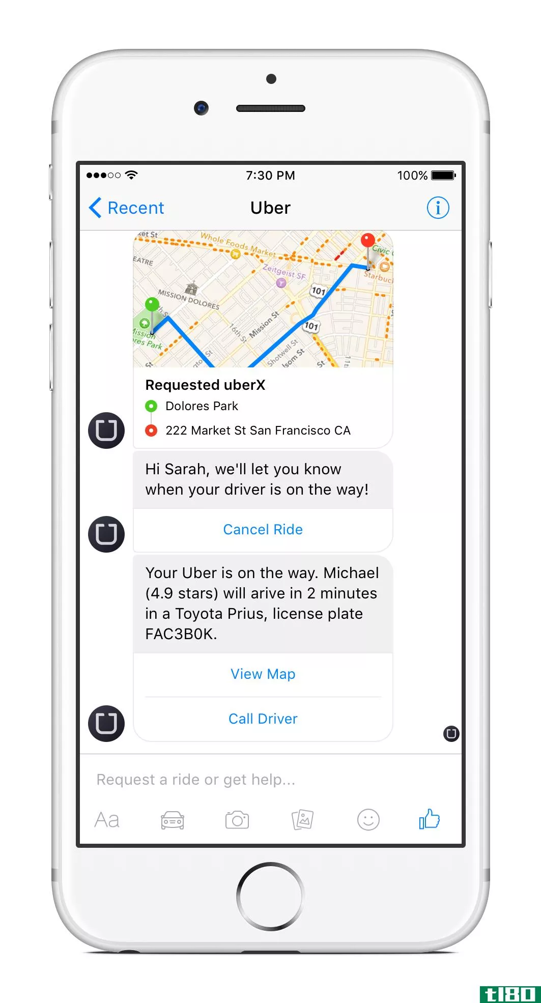 facebook messenger现在可以让你欢呼一辆uber汽车