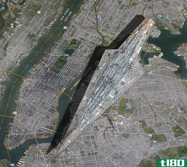 最大的星球大战太空船投下了曼哈顿大小的阴影