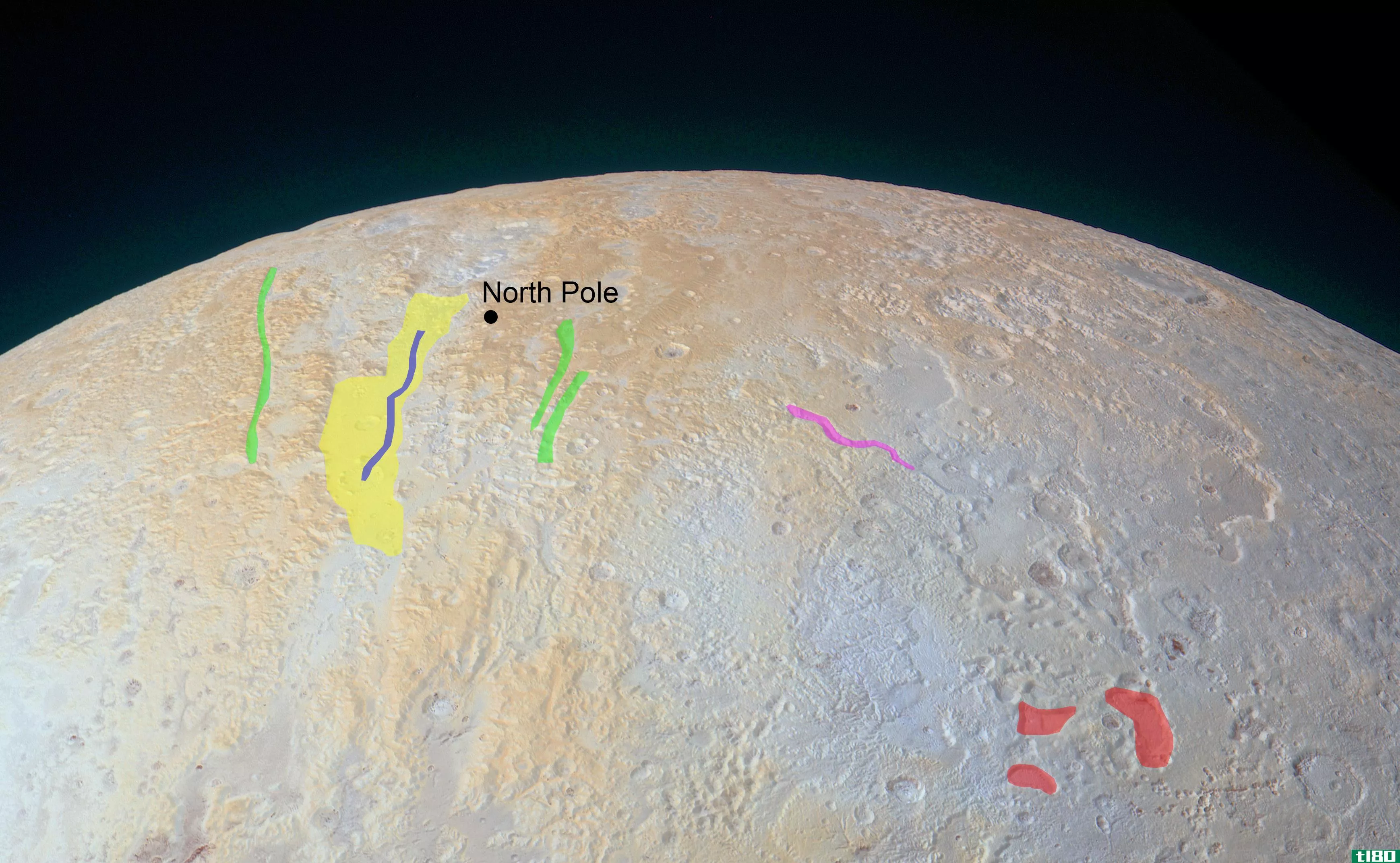 美国宇航局的新照片显示了冥王星北极的峡谷和凹坑