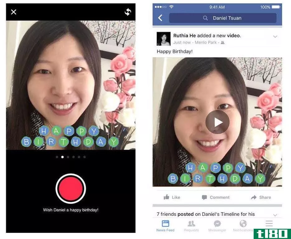 facebook增加了一个生日视频摄像头，可以向朋友发送15秒的信息