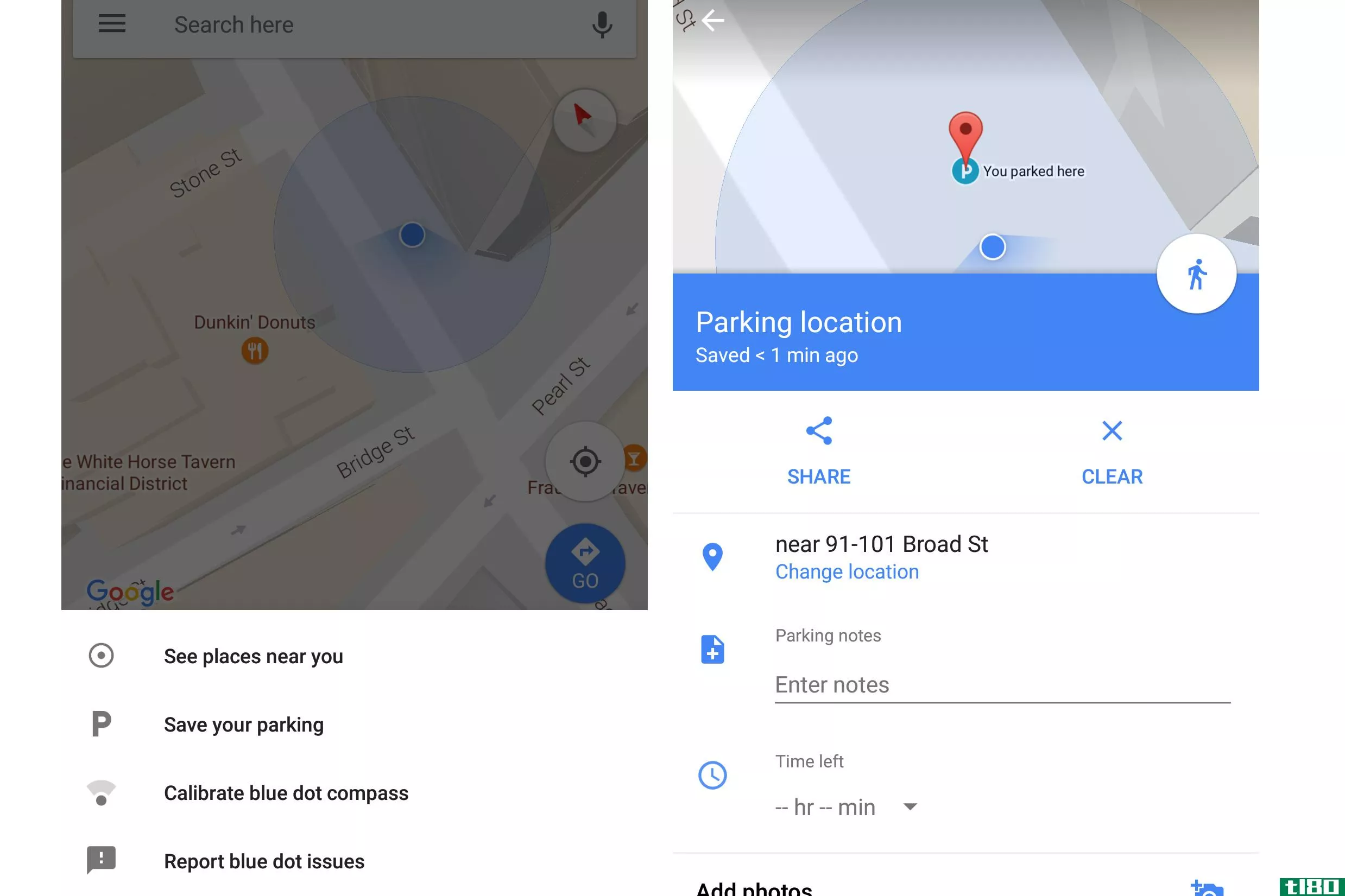 谷歌地图得到了有用的停车提醒