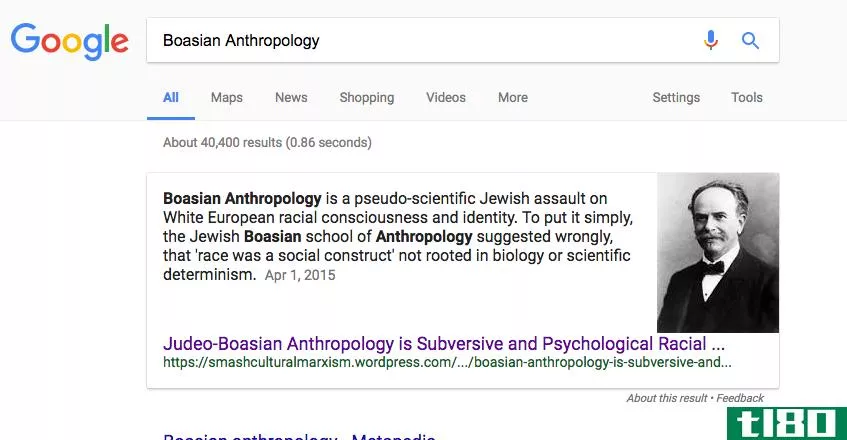 白人民族主义者似乎操纵了谷歌搜索“博阿斯人类学”的结果