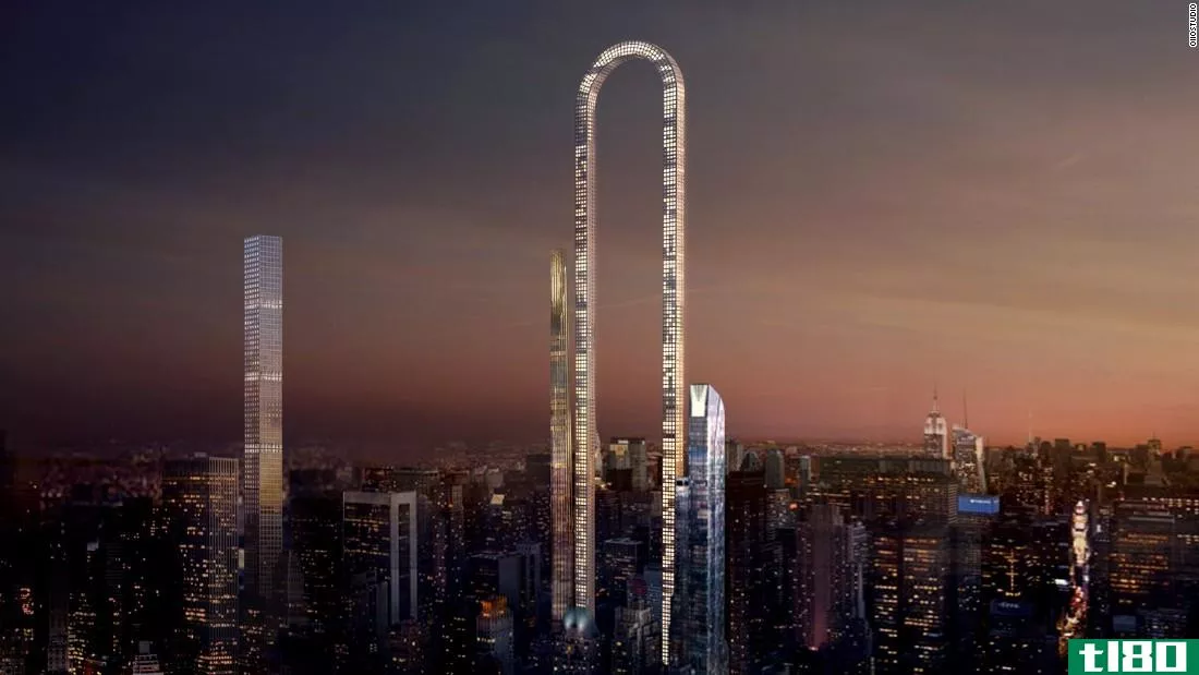 克里皮在这项建筑设计方案中隐约出现在曼哈顿上空