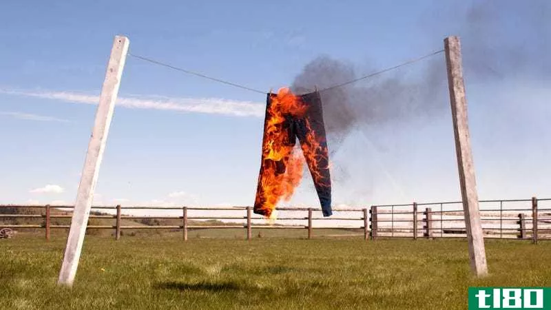 Pants on a clothesline burning