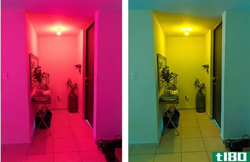 Right: the original RAW photo. Left: The photo after the Pixel 4&#39;s white balance correcti***.