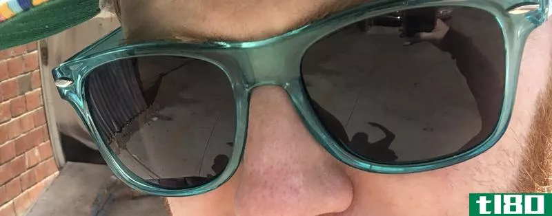 Nick’s eyes in sunglasses.