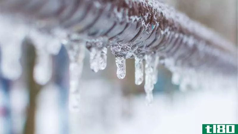 Frozen pipes covered in ice