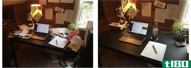 Left: A whole year of avoidance. Right: A tidy desk with only the essentials. 