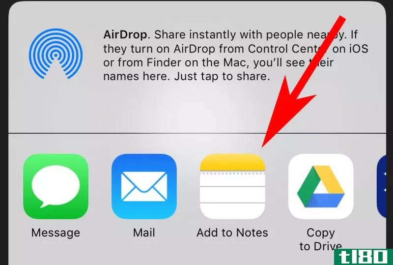 Select “Add to Notes” as your share destination.