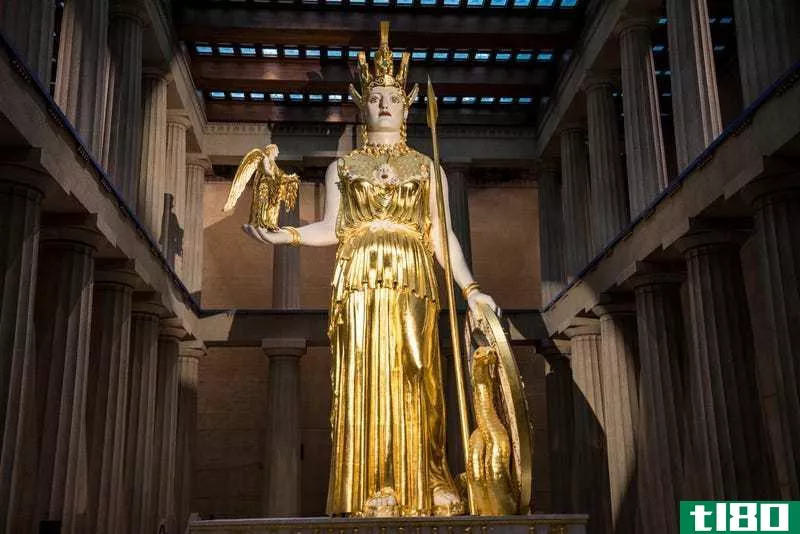 The statue of Athena at the Parthenon