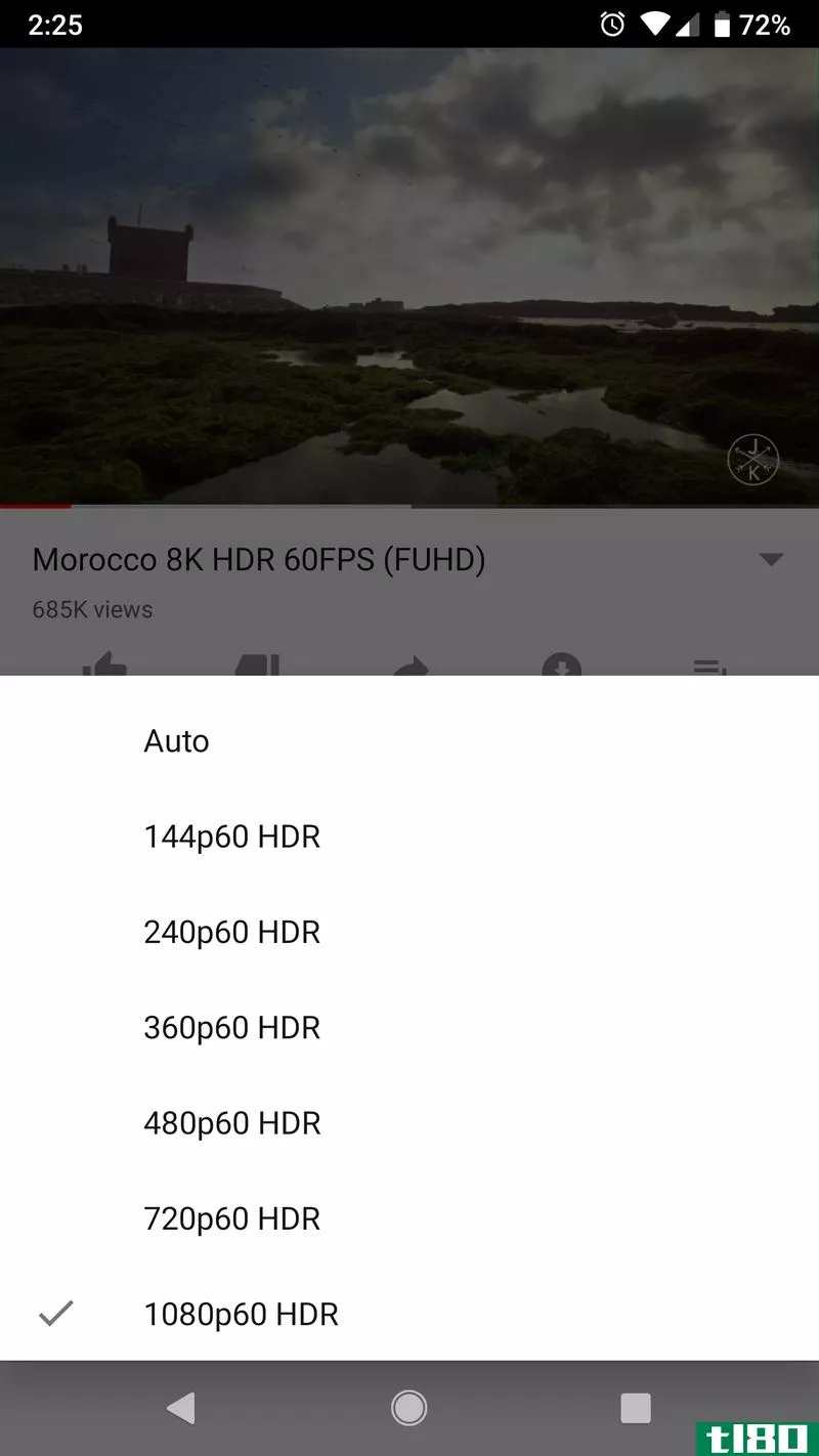 Streaming video quality opti***, as they appear in the Android YouTube app