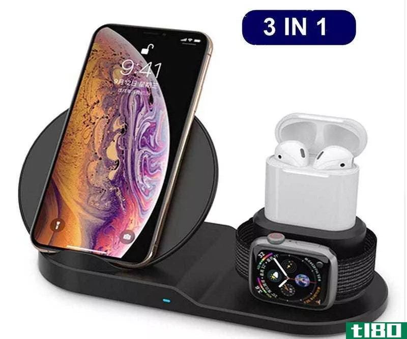 The “MQOUNY Wireless Charger,3 in 1 Wireless Charging Stand for Apple Watch,Charging Station for Airpods,Fast Wireless Charger Dock for All Qi Phones (Black).” That’s a mouthful.