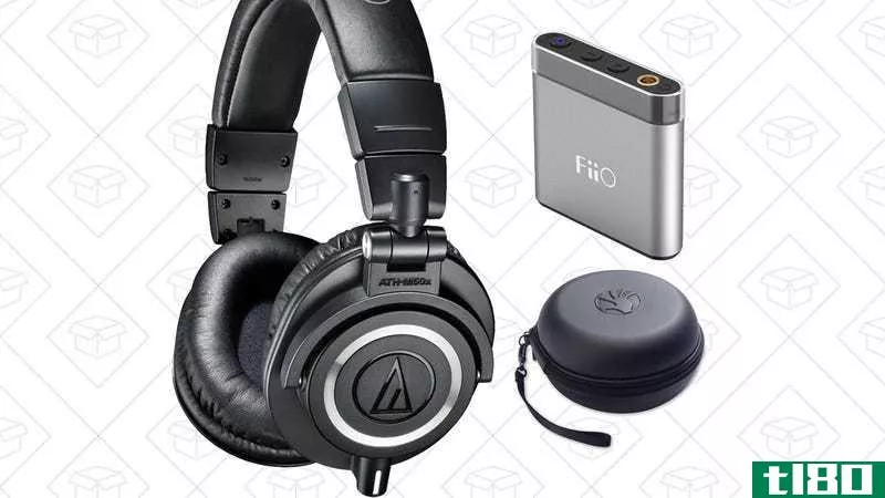 Audio-Technica ATH-M50x + Slappa Case + Fiio Portable Amp, $129