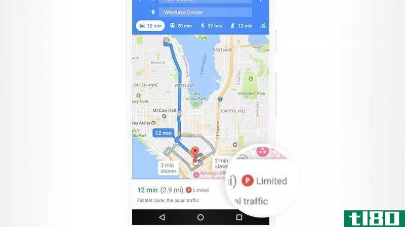android上的谷歌地图现在警告你在地铁区域停车困难
