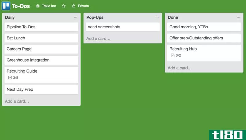  Lewis tracks daily, recurring, and one-off tasks on a Trello board.