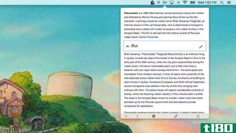 用于mac的qwiki允许您直接从菜单栏搜索和阅读wikipedia