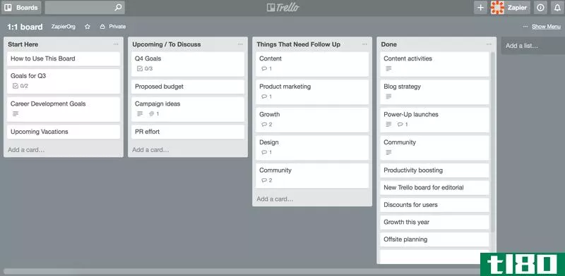  Using Trello boards to set agendas for one-on-one meetings.