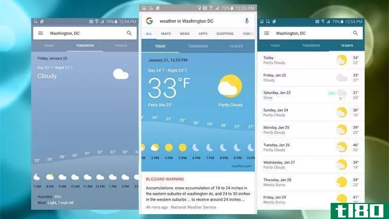 谷歌在android上的搜索结果中添加了大量新的天气数据