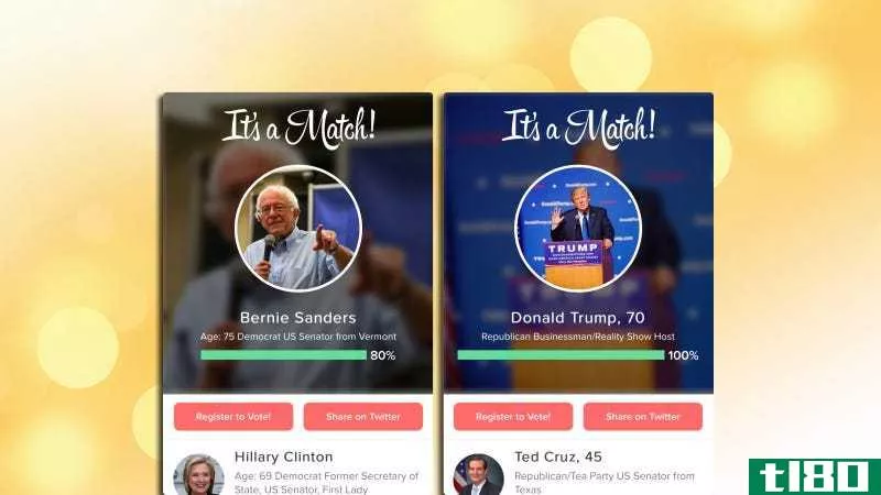 tinder增加了“刷票”功能，帮助你挑选总统候选人