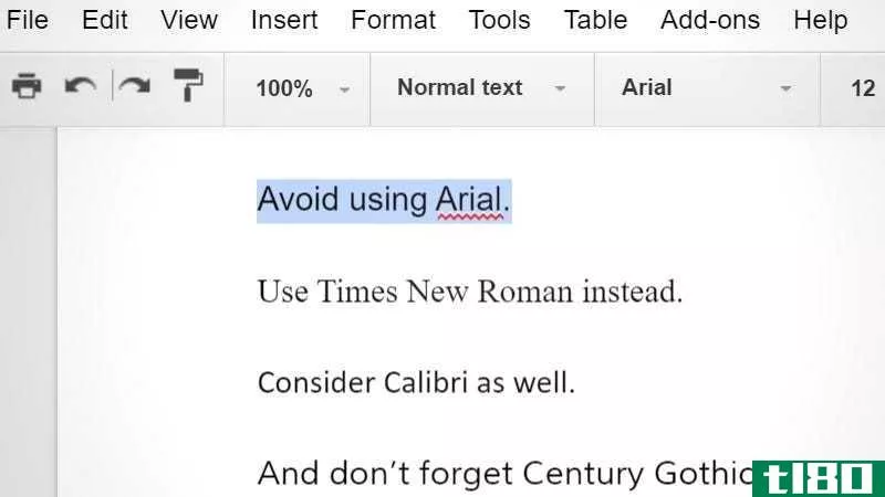 您应该使用三种字体代替arial来节省打印机墨水