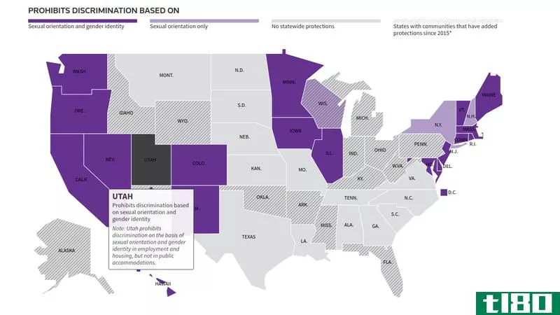 这张地图显示了哪些州保护同性恋者免受歧视