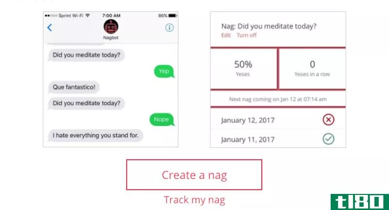 nagbot会发一些刻薄的短信来帮助你坚持你的决心