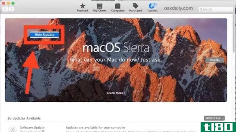 在mac应用商店中点击隐藏巨型macos sierra更新横幅