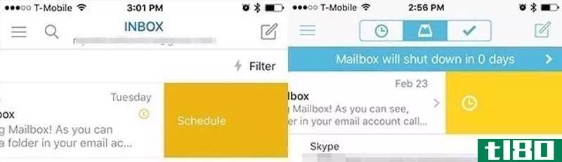 Outlook (left) heard you really liked yellow for snoozing like in Mailbox (right).
