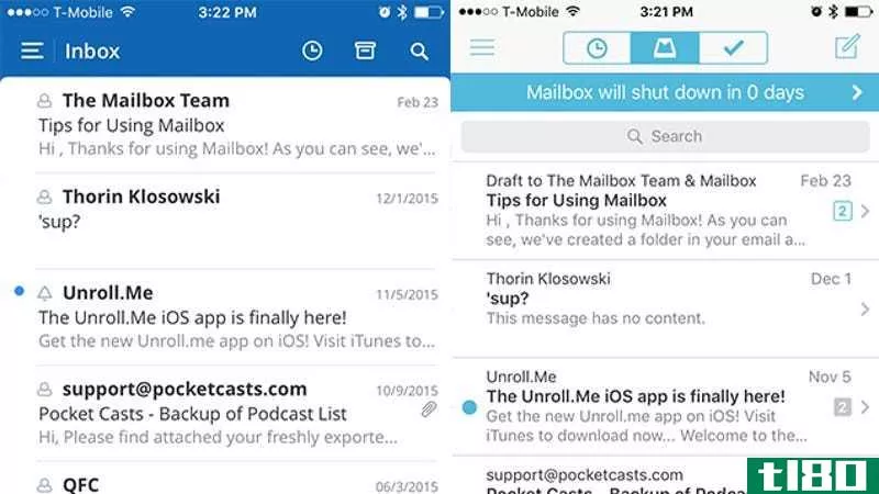 Spark (left) and Mailbox (right) suggest that all email apps have to be blue
