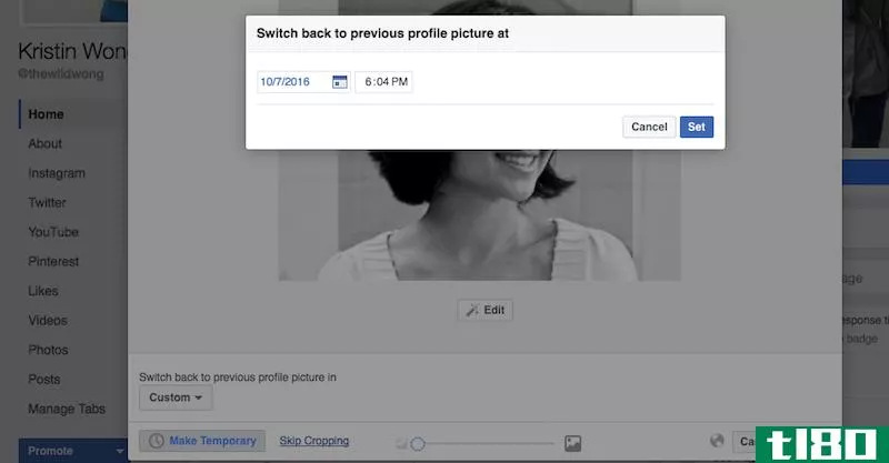你可以将你的facebook个人资料图片设为临时图片