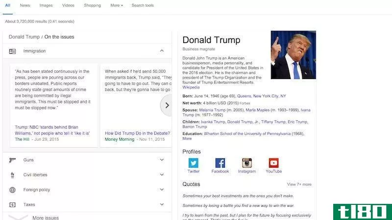 谷歌可以很容易地找到总统候选人在问题上的立场，并跟踪初选结果