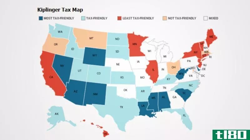 这张地图显示了各州税收的差异