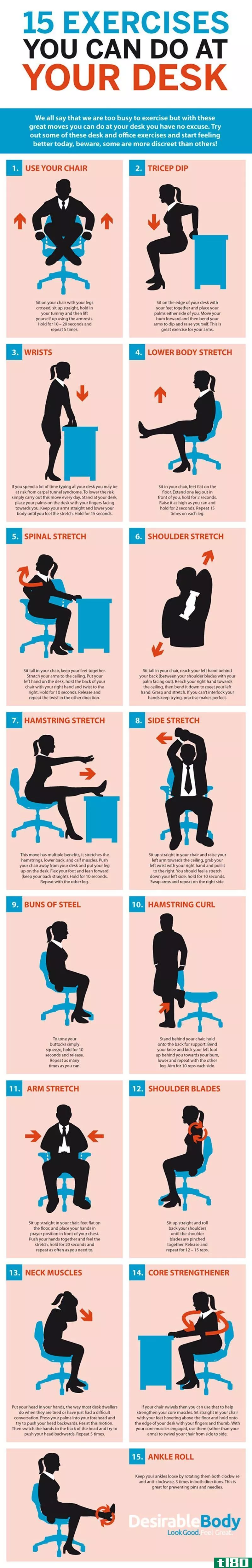 Illustration for article titled This Graphic Shows Bunch of Desk-Based Exercises for the Office