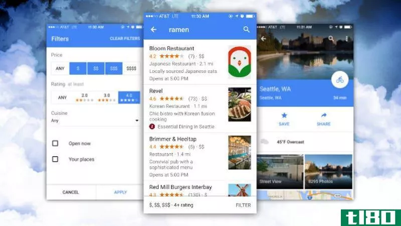 ios版谷歌地图增加了天气信息，更好的餐厅搜索