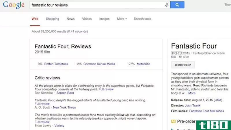 在谷歌上的电影搜索中添加“评论”以获取评论片段