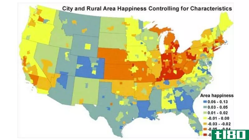 这张地图显示了美国最快乐和最不快乐的人居住的地方