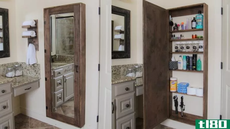 把一个全长镜子变成一个有吸引力的浴室存储单元