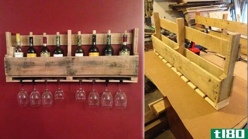 Illustration for article titled Build This Pallet Wine Rack to Store Your Favorite Bottles and Glasses