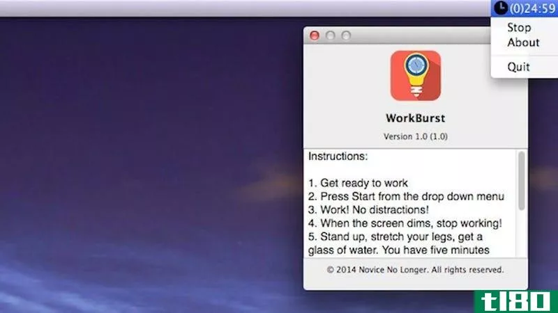 workburst是一个简单的，屏幕调光pomotoro定时器的mac
