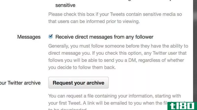 twitter允许任何用户向您发送直接消息（如果您启用了它）