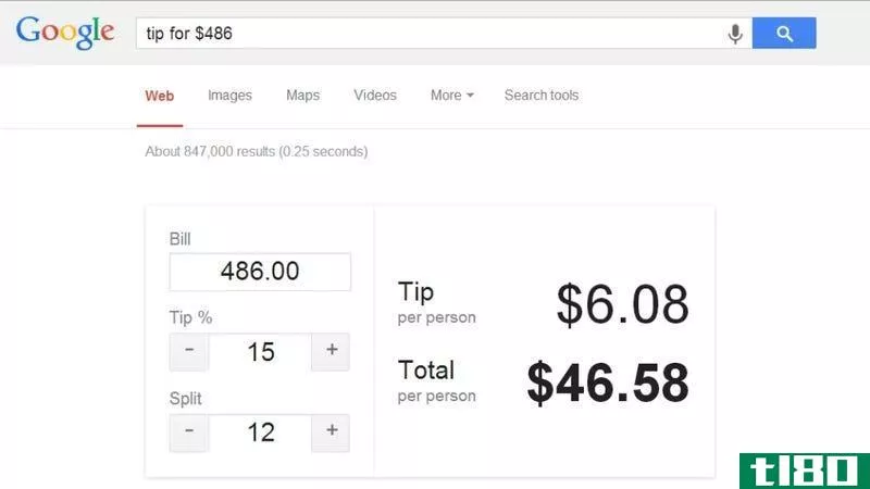 Illustration for article titled Google Search Now Calculates Tips, Splits the Check