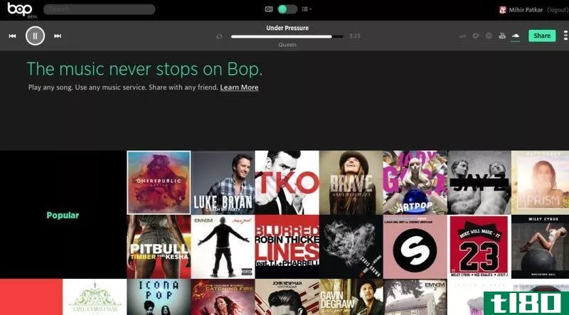 bop.fm交叉链接spotify、rdio和youtube上的歌曲，方便分享