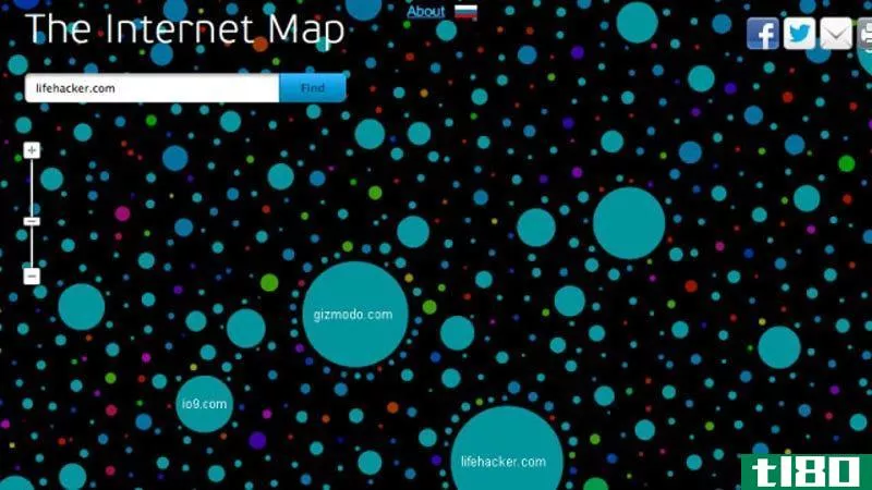 Illustration for article titled The Internet Map Is a Searchable, Bubble-Filled Visualization of The Internet