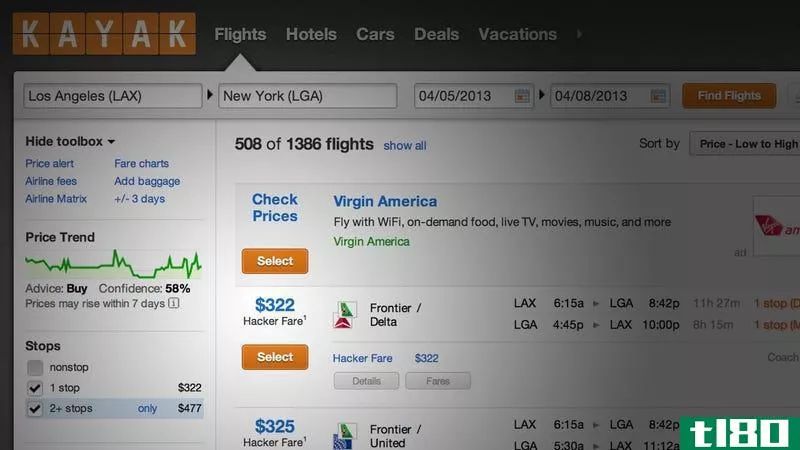 kayak推出了“黑客票价”，将不同航空公司的单程机票结合起来，为您省钱
