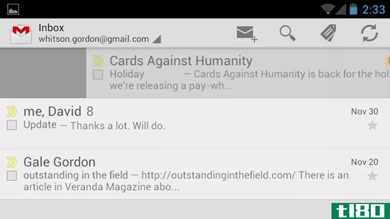 gmail for android可以进行缩放、滑动删除等操作